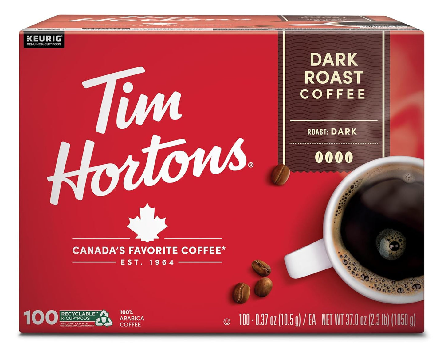 Tim-Hortons-Dark-Roast-Coffee,-Single-Serve-K-Cup-Pods-Compatible-with-Keurig-Brewers,-100ct-2975