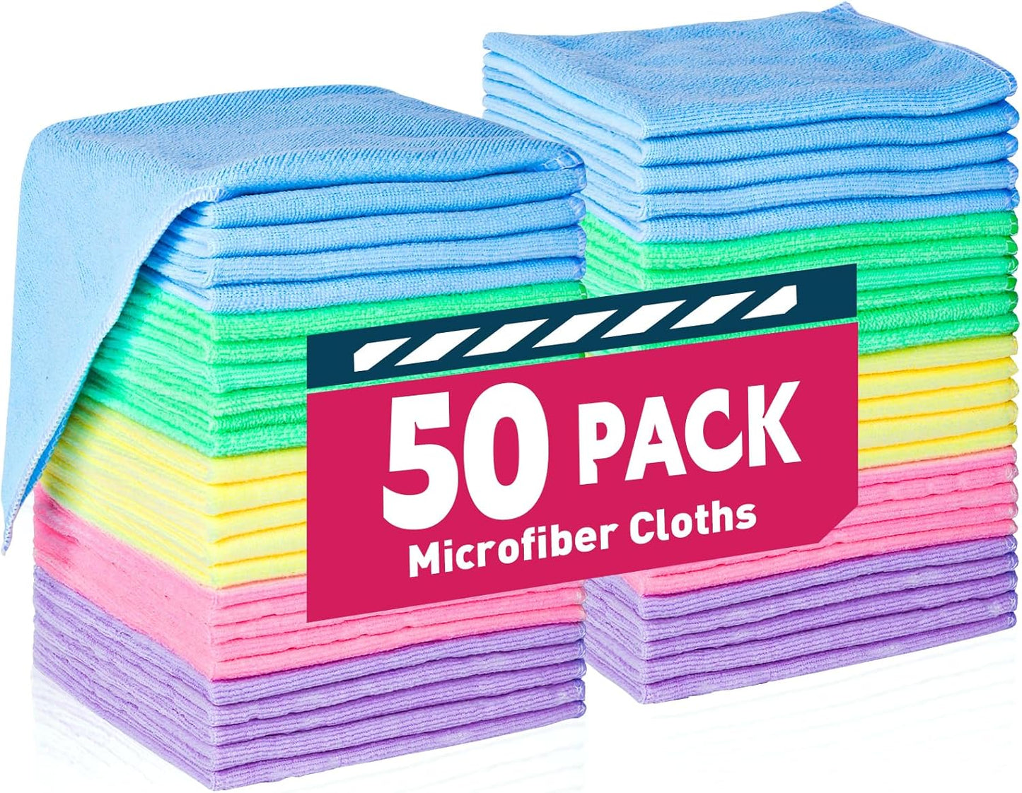 Microfiber-Cleaning-Cloths---50-Pack-Assorted-Colors-(12x12-inches),-5000