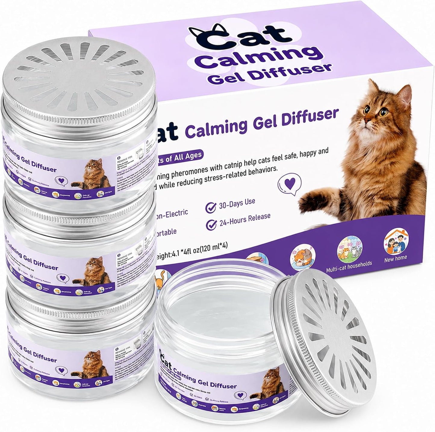 4-Pack-Cat-Pheromone-Calming-Diffuser-Gel-Relieve-Anxiety-|-8-Months-Supply,-1126