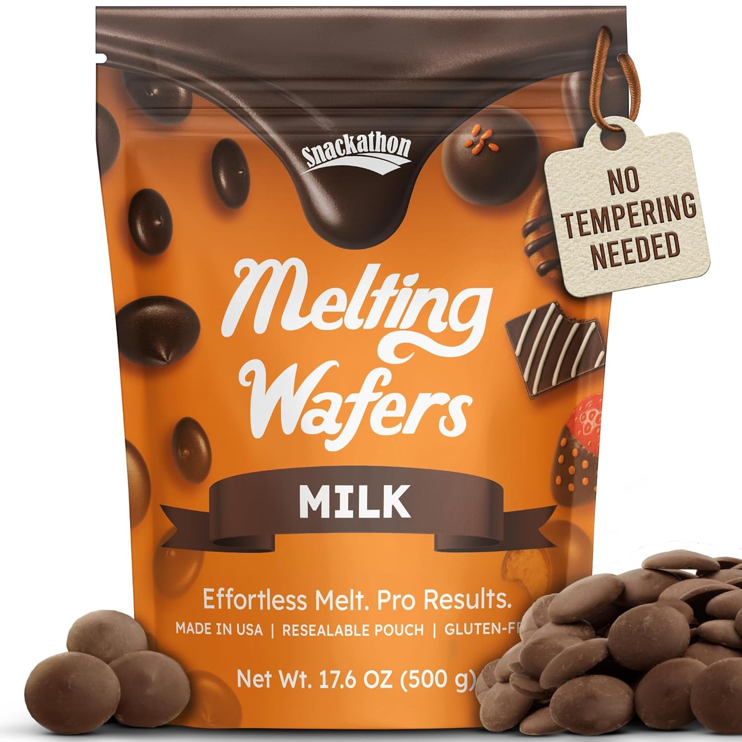 Snackathon-Melting-Wafers,-Milk-Compound-Chocolate-Coating,-17.6-OZ-Resealable-Bulk-Bag,-&-Candy-1084