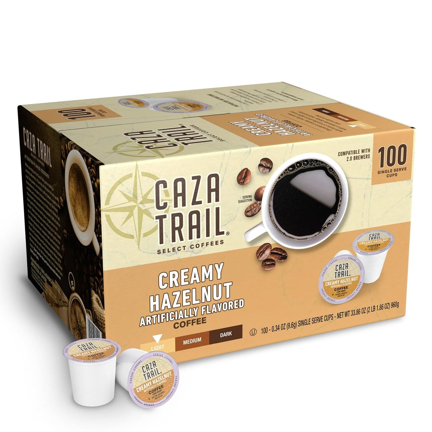 Caza-Trail-Coffee-Pods,-Creamy-Hazelnut,-Single-Serve-100-Count-(Pack-of-1)(Packaging-2096
