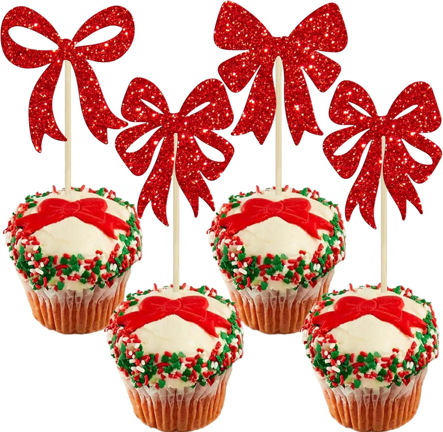 Ephlyn-24Pcs-Christmas-Bowknot-Cupcake-Toppers-Merry-4260