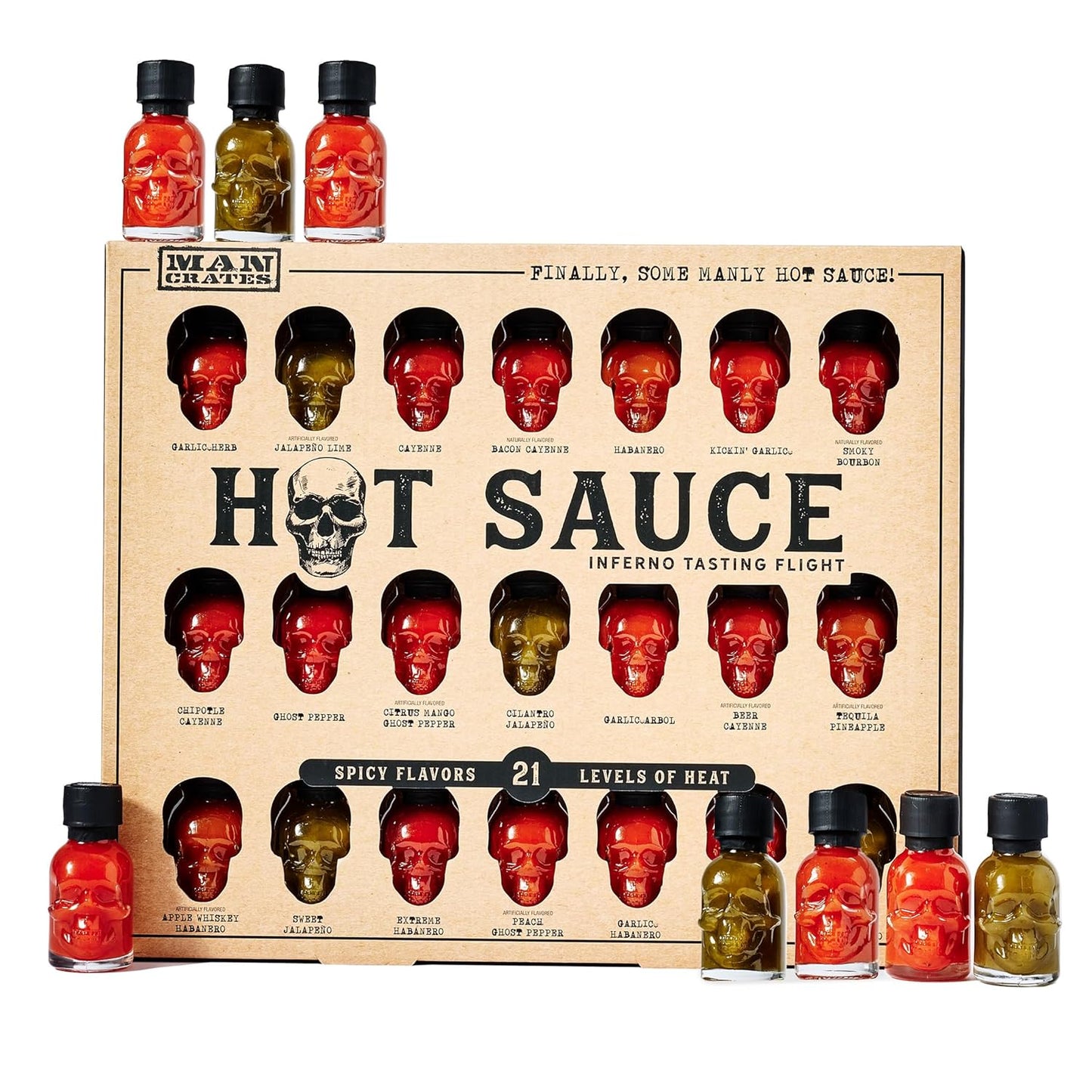Man-Crates,-Hot-Sauce-Inferno-Flight,-Includes-21-Flavors-in-Skull-Shaped-Mini-478