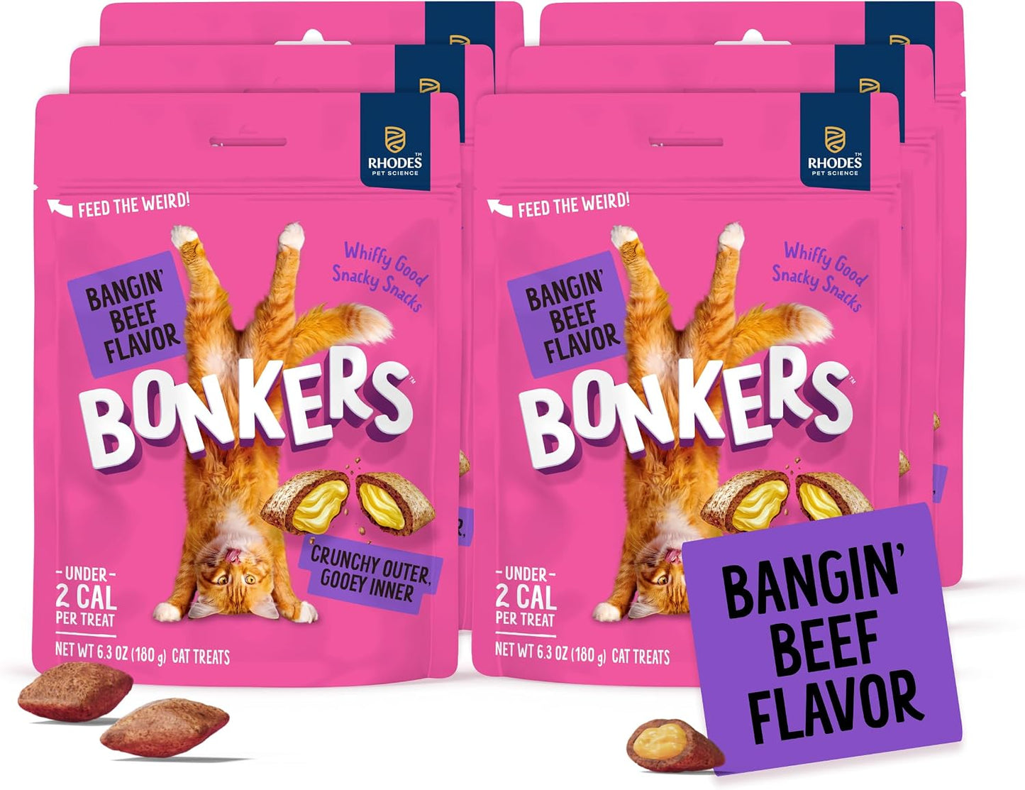 Bonkers-Bites-Bangin'-Beef-Flavor-Crunchy-&-Soft-Treats-for-Cats,-6.3oz-Bag-(Pack-132