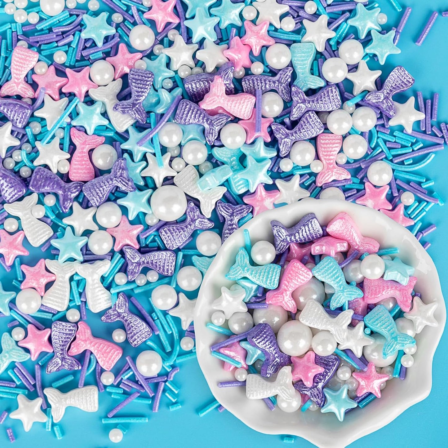 Mermaid-Sprinkles,Edible-Sugar-Pearl-Stars-Jimmies-Mix,130g/4.58oz,Pearl-Candy-Ocean-Sprinkle-for-Cake-----1863