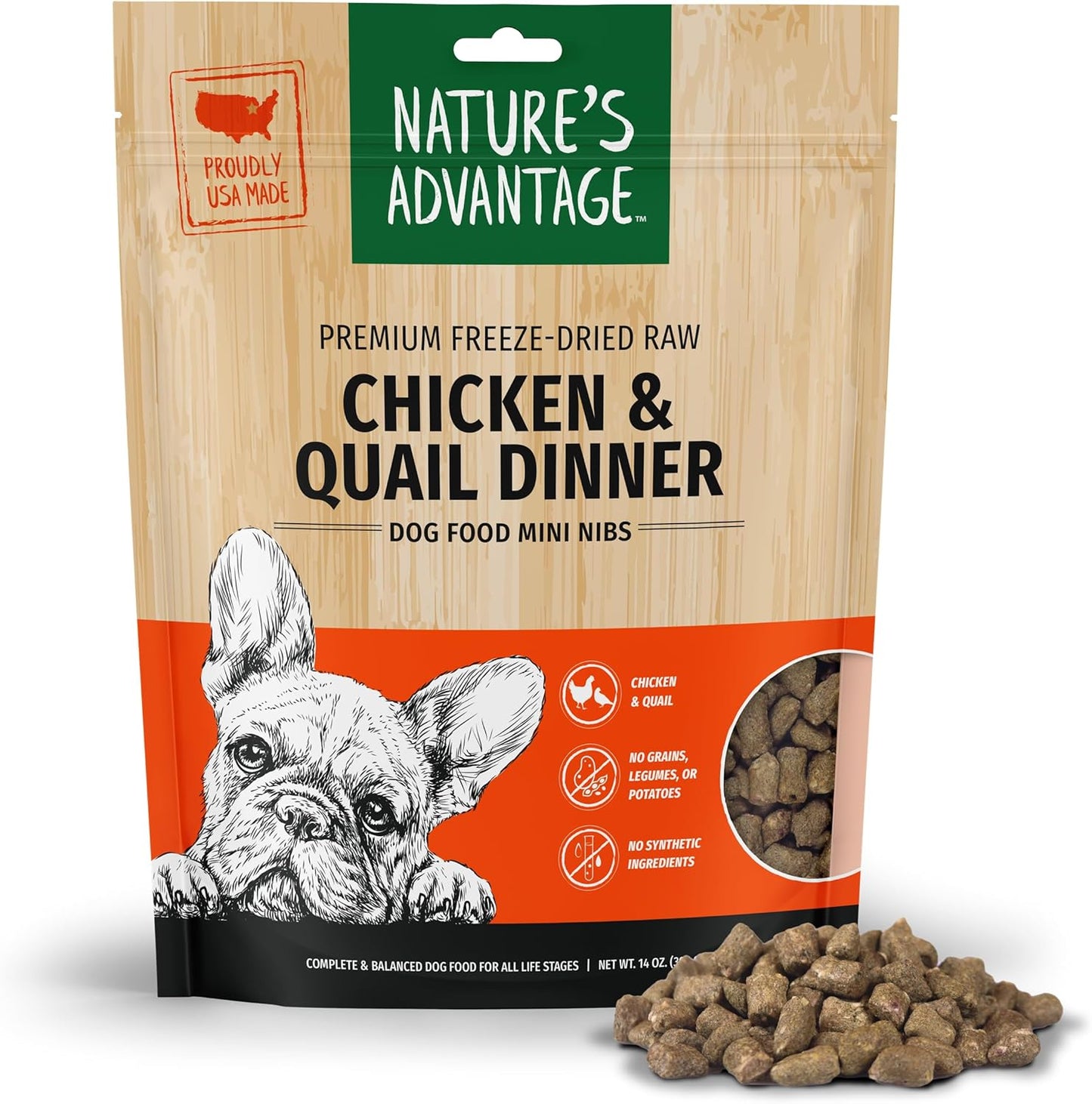 Nature's-Advantage-Freeze-Dried-Raw-Chicken-&-Quail-Dinner-Dog-Food-Mini-Nibs,-14-329