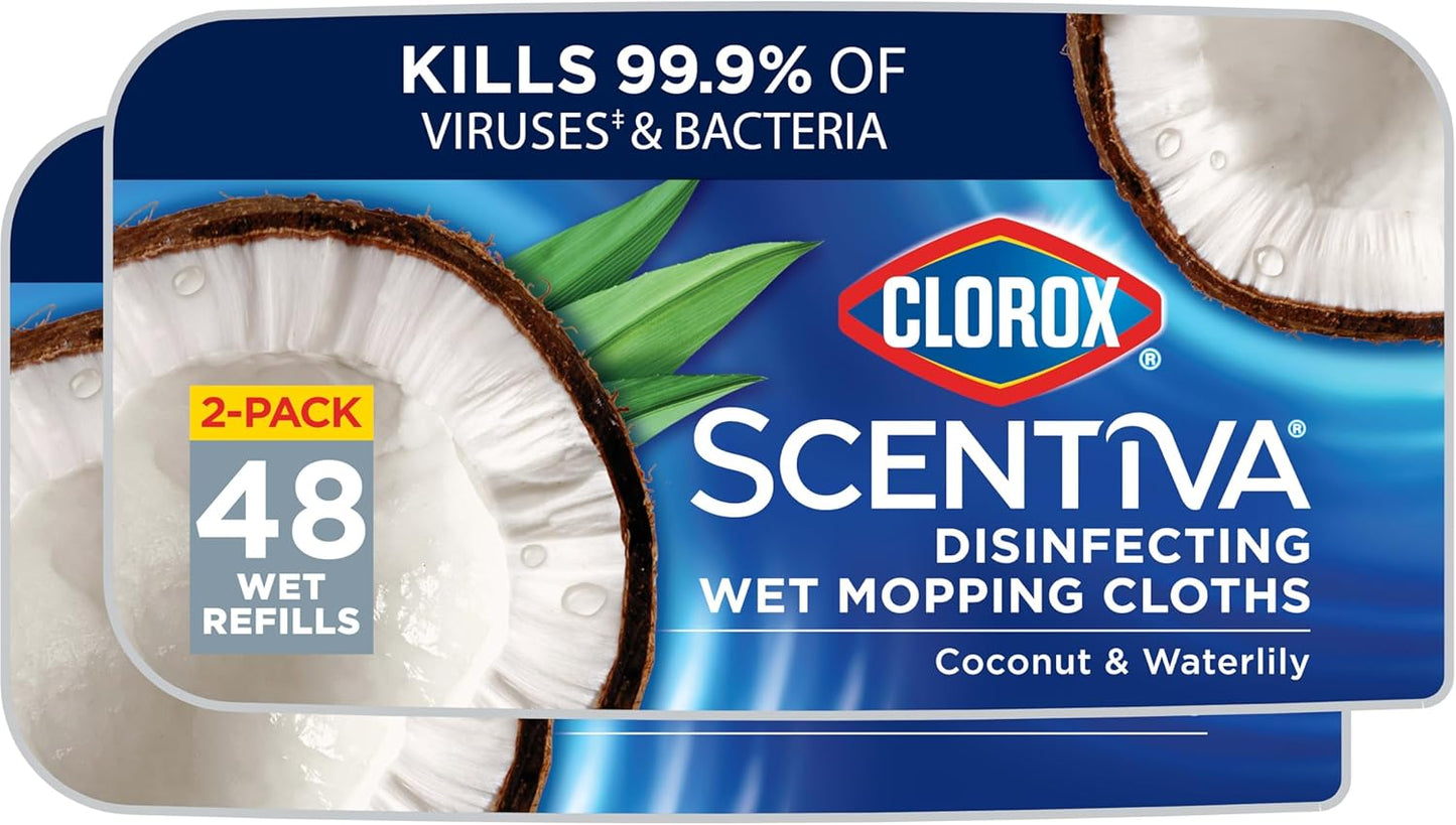 Clorox-Scentiva-Disinfecting-Wet-Mop-Pad,-Disposable-Mop-Heads,-Coconut-and-Waterlily,-2-Packs,-24-1370