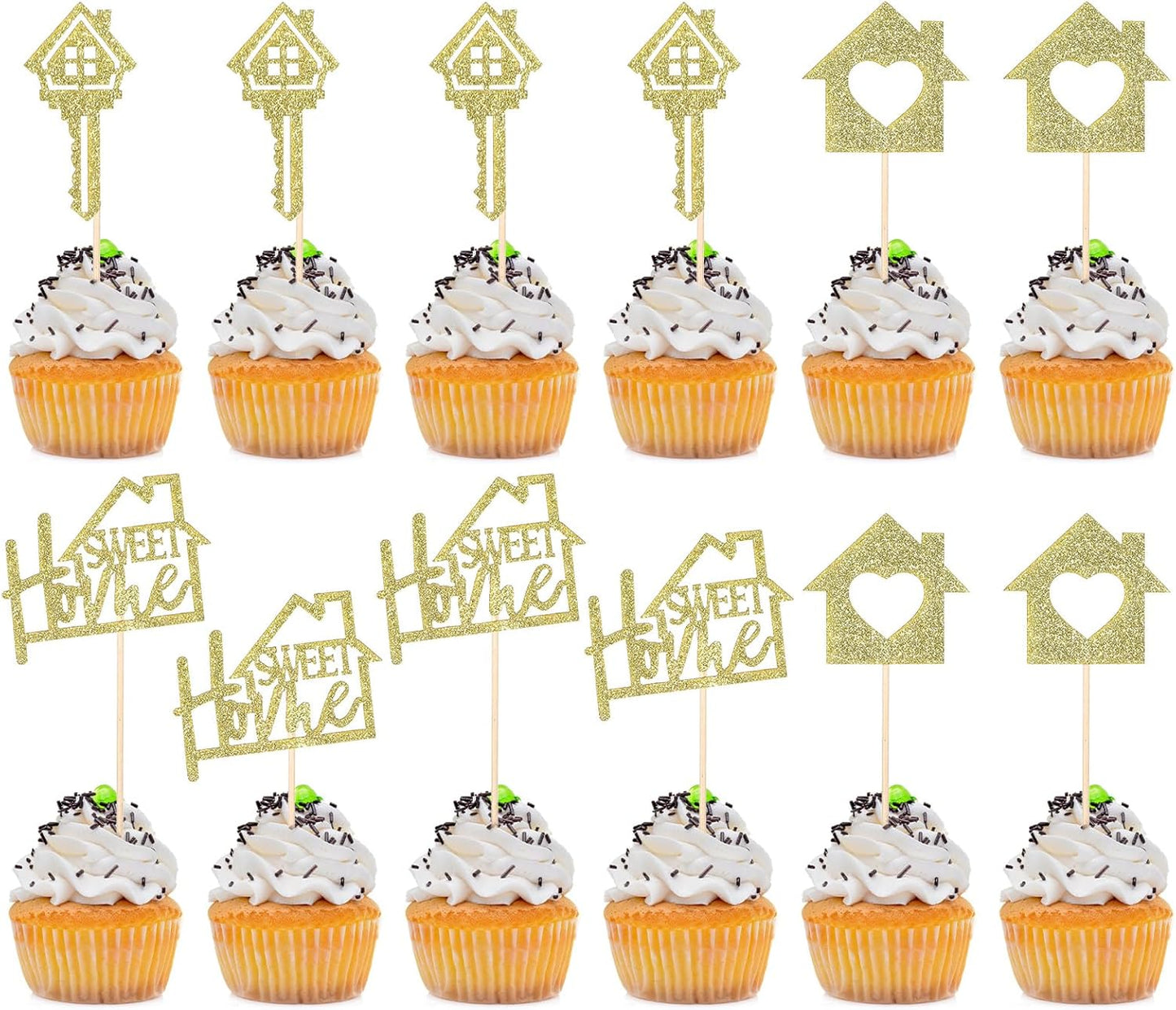 24-Pcs-Sweet-Home-Cupcake-Toppers---Gold-Glitter-Key-New-Home-Picks-Housewarming-158
