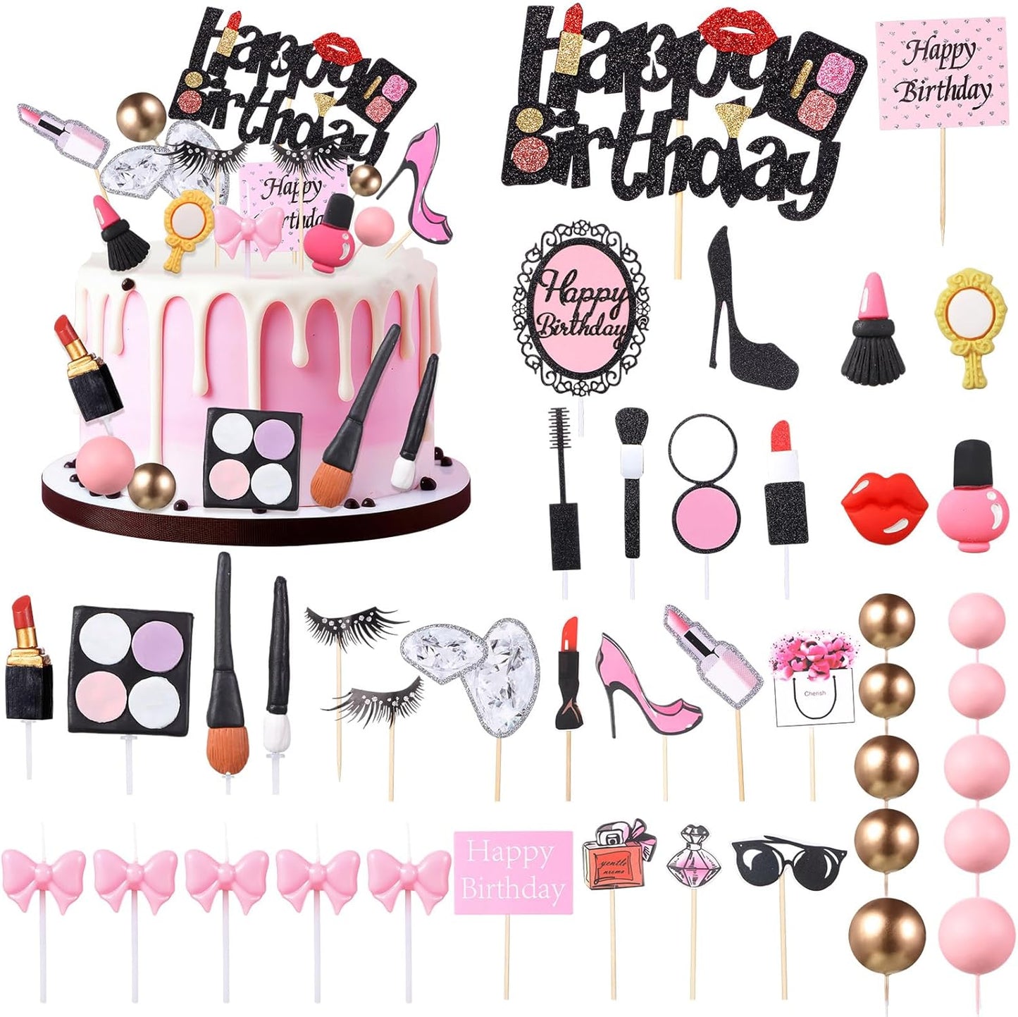 Beeveer-42-PCS-Makeup-Cake-Topper-Decorations-2763