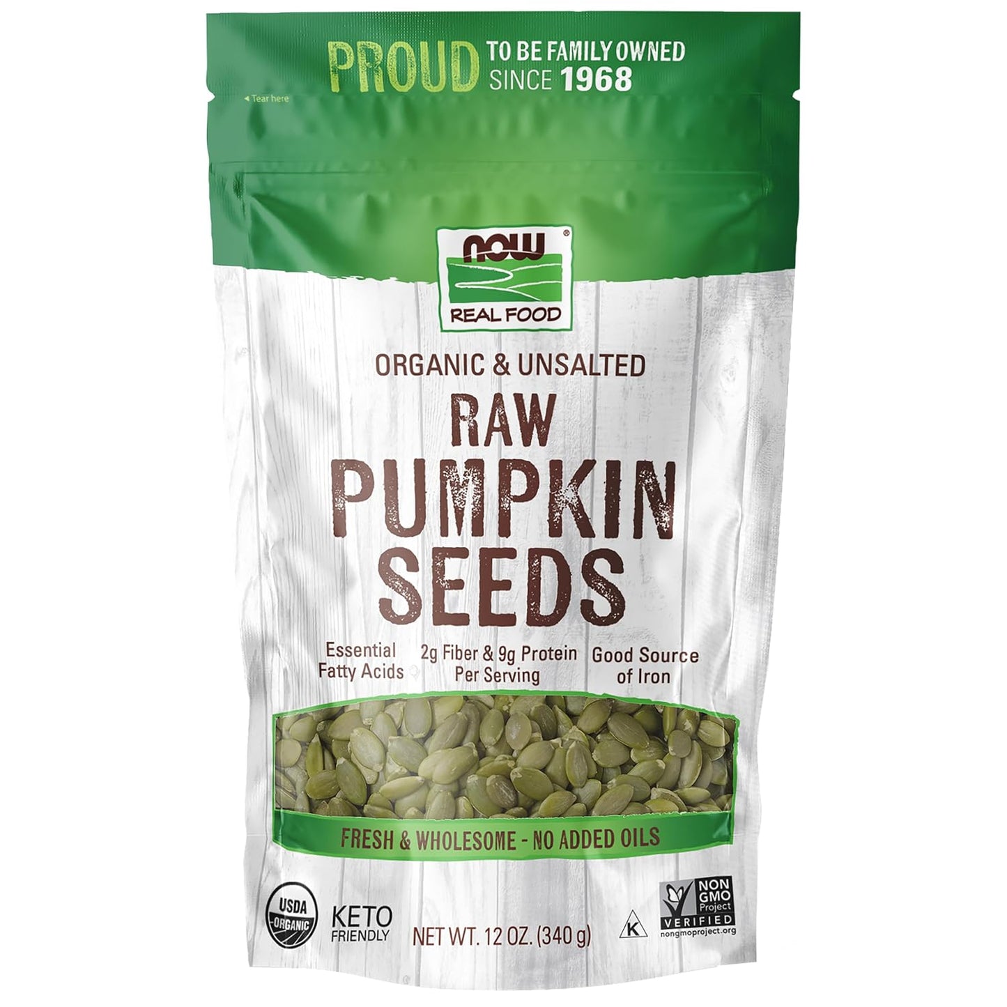 NOW-Foods,-Organic-Pumpkin-Seeds,-Raw-and-Unsalted,-Excellent-Source-of--Protein-and-Iron,-Non-GMO,-2517