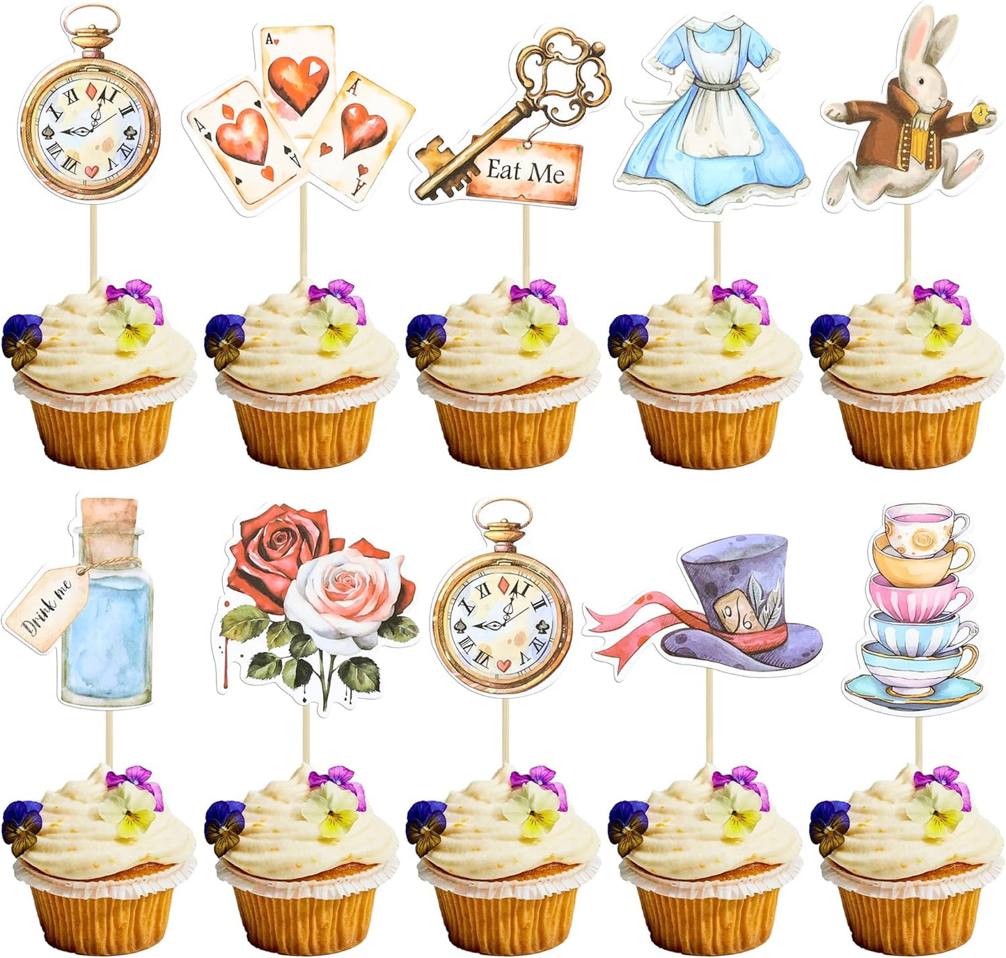Ephlyn-36Pcs-Wonderland-Cupcake-Toppers-Bowl-Key-43