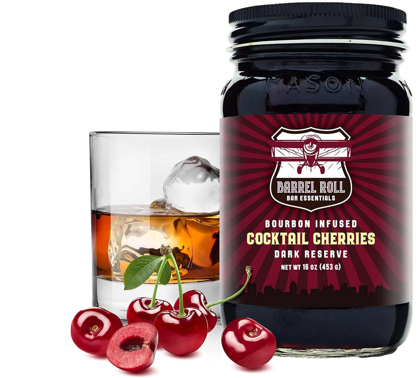 Barrel-Roll-Bar-Essentials-Cocktail-Cherries---Premium-Bourbon-Infused-Dark-Cherries-for-Cocktails,-132