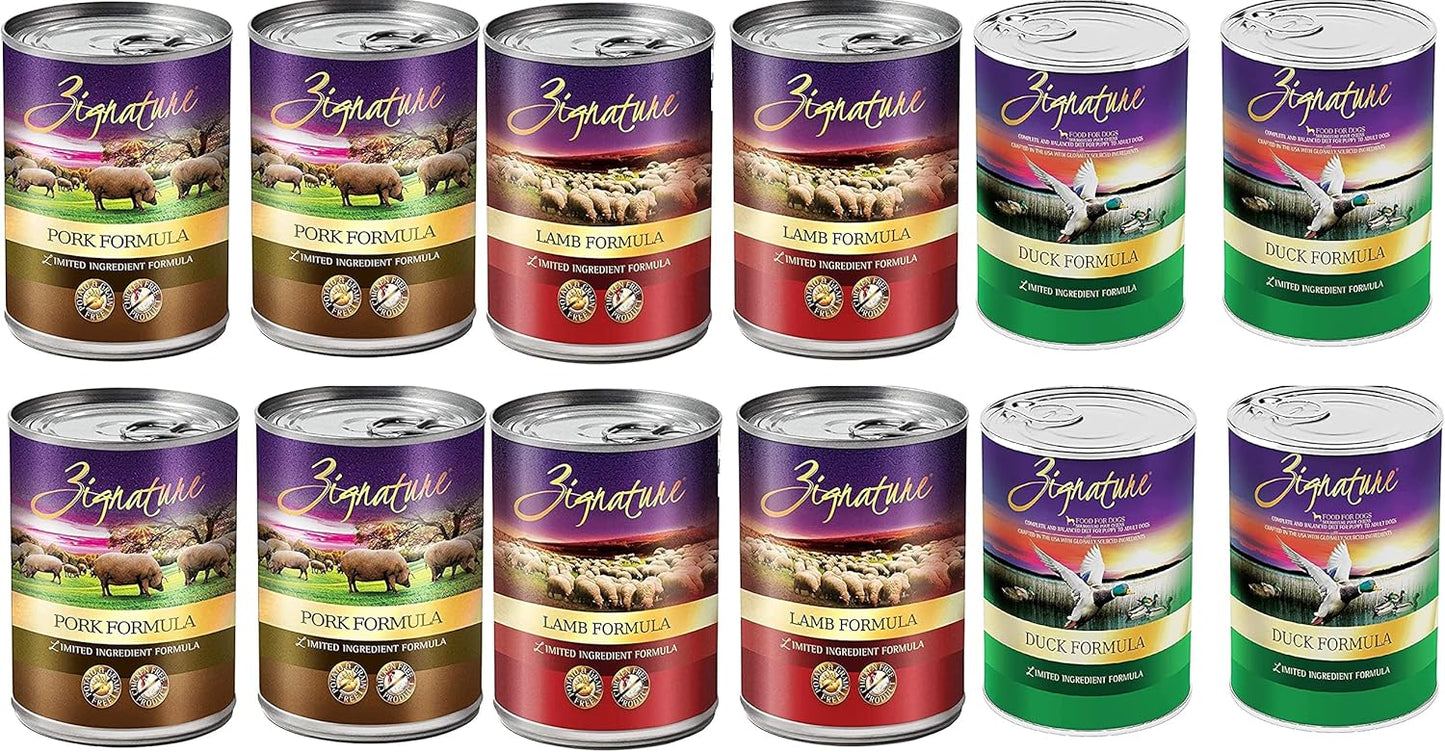(12-Pack)-Zignatur-Grain-Free-Canned-Dog-Food-3-Flavor-(4-Lamb,-4-Duck,-769