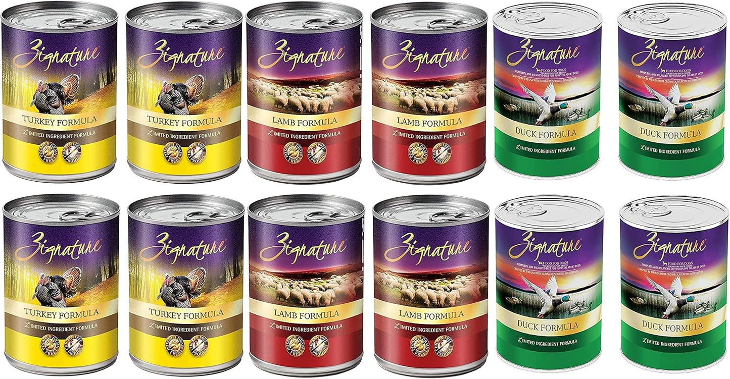 (12-Pack)-Zignatur-Grain-Free-Canned-Dog-Food-3-Flover-(4-Lamb,-4-Duck,-1000