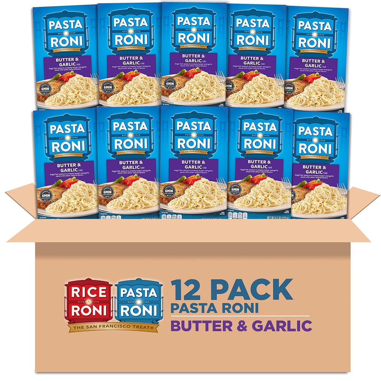 Pasta-Roni,-Cabello-de-ángel-de-mantequilla-y-ajo,-cajas--de-427