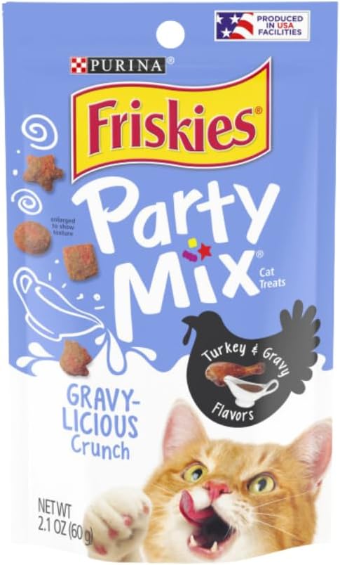 Friskies-Party-Mix,-Gravy-Licious-Crunch,-Chicken-and-Gravy-Flavored-Treats-for-Cats,-Resealable-Pouch,-245