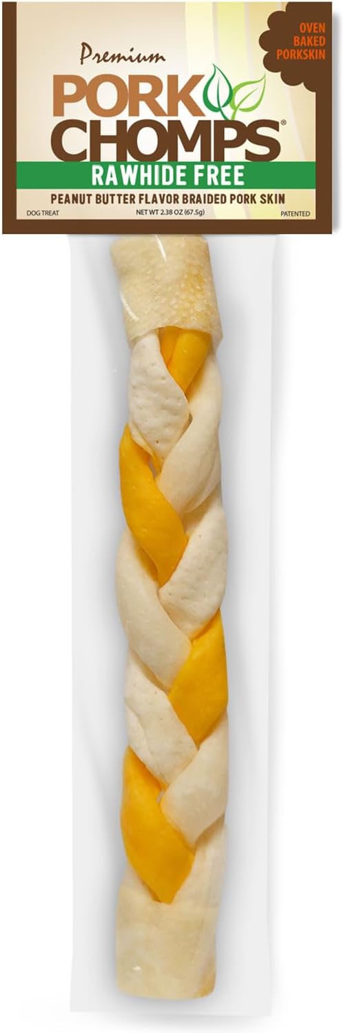 Roasted-Pork-Skin-Dog-Chew,-8-inch-Braid,-Peanut-3159