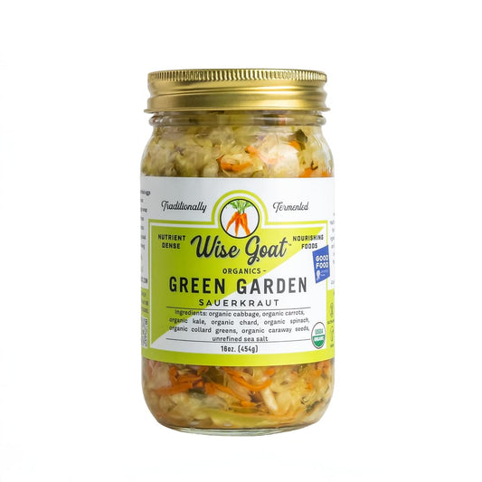 Chucrut-orgánico-crudo,-variedad-Green Garden,-tarro-de-vidrio-de-30