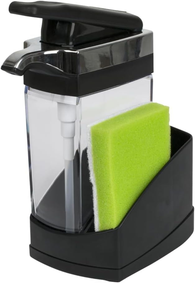 Casabella-Sink-Sider-Solo-Kitchen-Soap-Pump-and-Sponge-Caddy,-Black/Chrome---2-in-1-Soap-and-687
