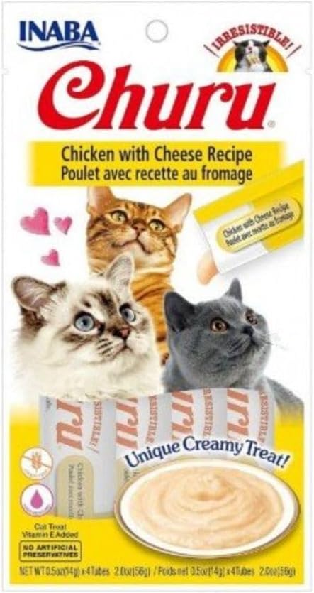 INABA-Churu-Lickable-Purée-Natural-Cat-Treats-(Chicken-with-Cheese-Recipe,-4-Tubes)--540