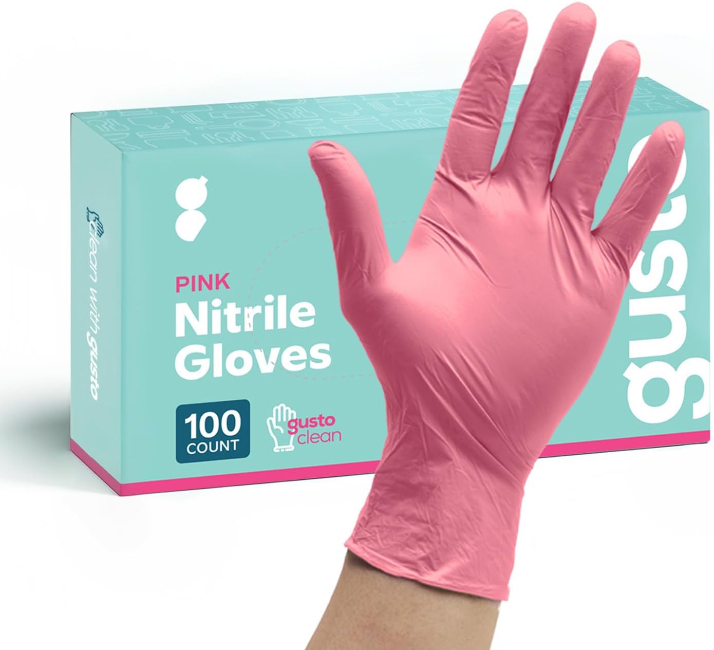 GUSTO-Pink-Nitrile-Disposable-Gloves---Latex-&-Rubber-Free,-Non-Sterile-Powder-Free-Gloves-(Formerly-448