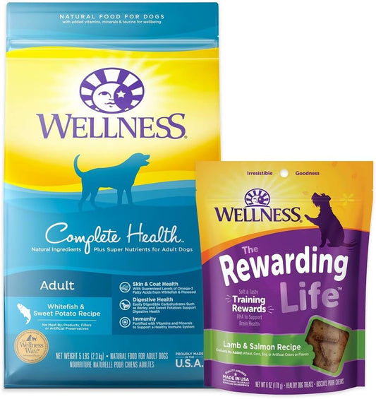 Wellness-Dog-Food-and-Treats-Trial-Bundle:-Complete-Health-Dry-Food,-Whitefish-5lb-45
