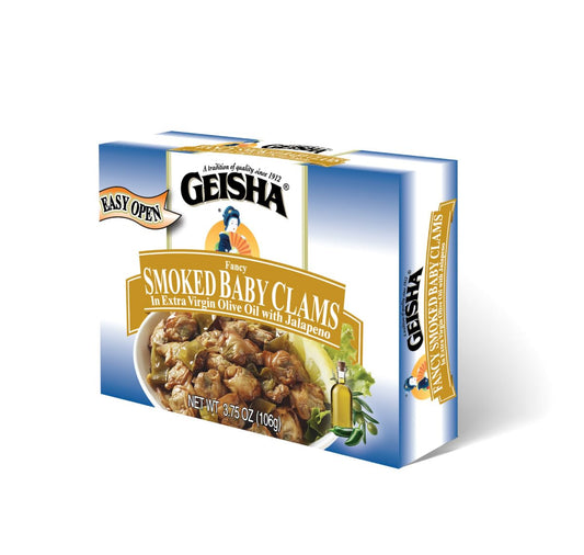 GEISHA-Smoked-Baby-Clams-in-Extra-Virgin-Olive-Oil-with-Jalapeno-3.75oz-(Pack-340