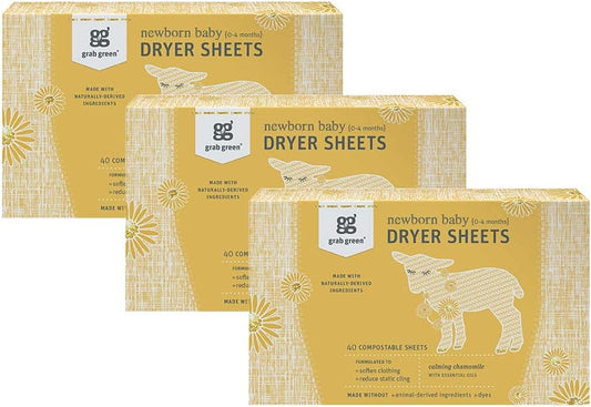Grab-Green-Newborn-Baby-Dryer-Sheets,-120-Sheets,-Chamomile-Scent,-3401