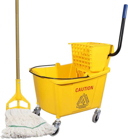 Commercial-Mop-Bucket-with-Side-Press-Wringer-for-Floor-Cleaning,-35-2504