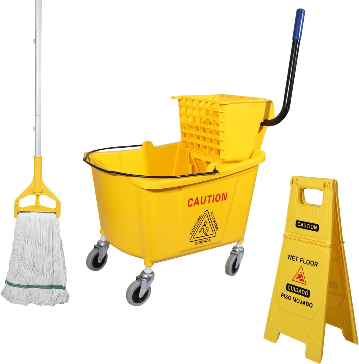 Side-Press-Wringer-Combo-Commercial-Mop-Bucket-on-Wheels,-35-1248