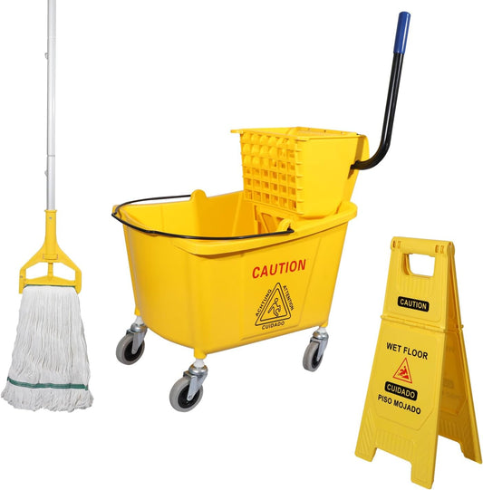 Side-Press-Wringer-Combo-Commercial-Mop-Bucket-on-Wheels,-35-1248