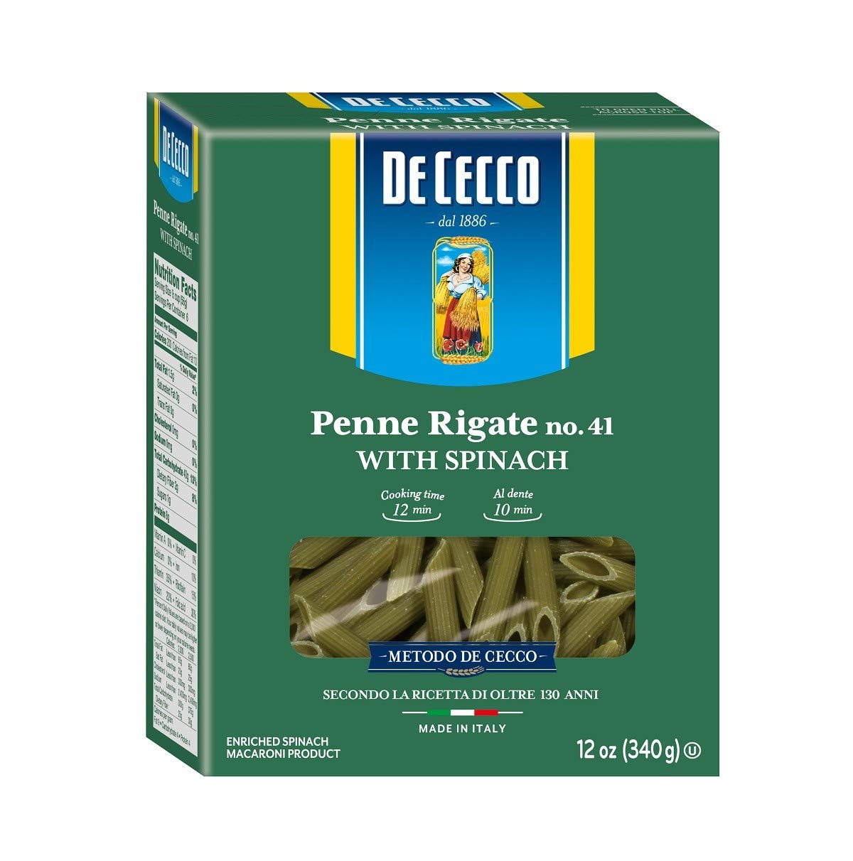 De-Cecco-Spinach-Pasta,-Penne-Rigate-No.41,-12-1070