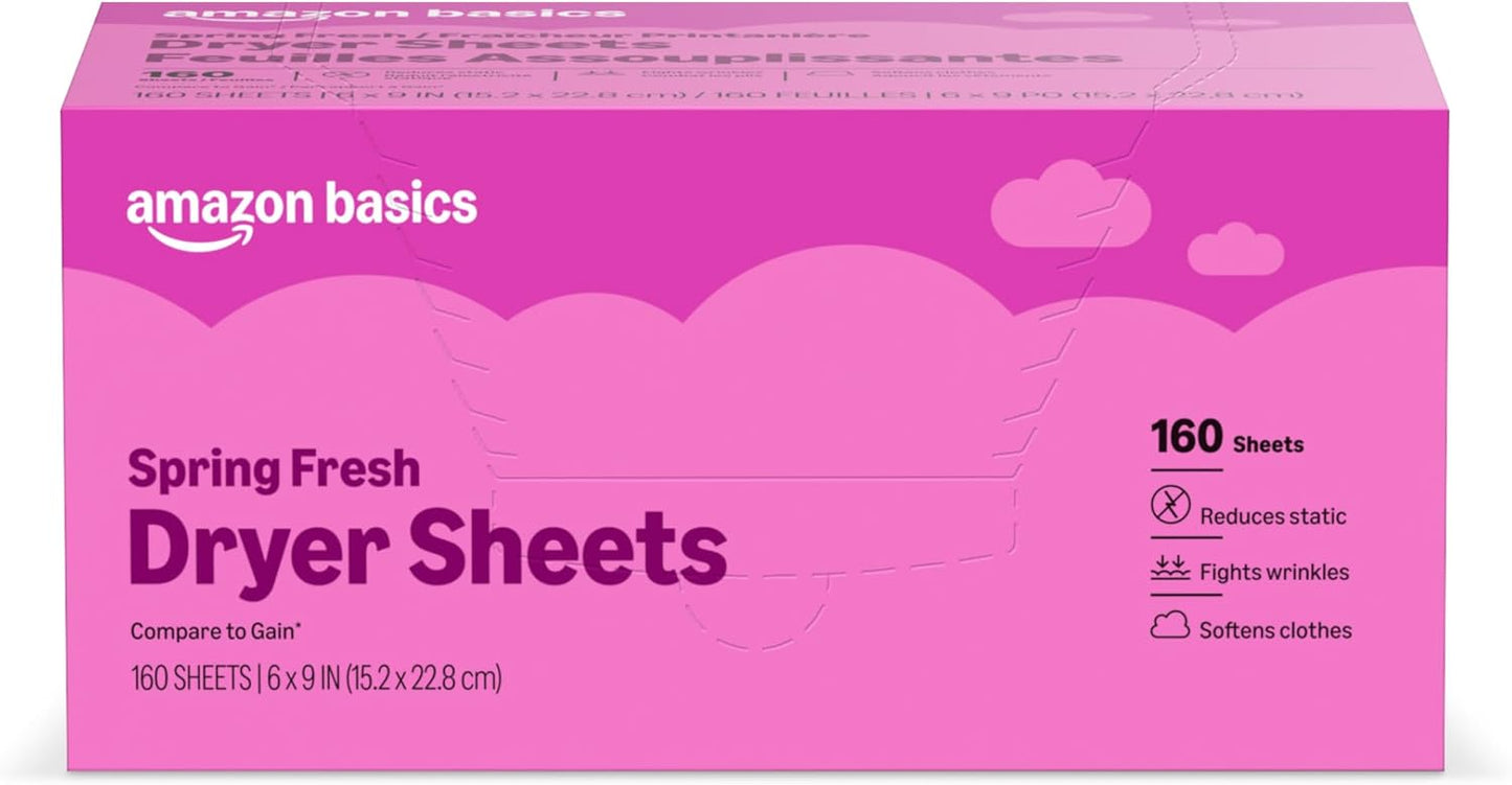 Amazon-Basics-Dryer-Sheets,-Spring-Fresh,-Laundry-Fabric-Softener,-160-Count---1698