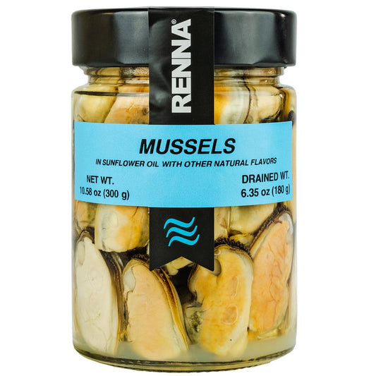 Renna-Succulent-Mussels-in-Sunflower-Oil,-10.58-oz-|-Ready-to-Eat-Mediterranean-Seafood,-Non-GMO,-472