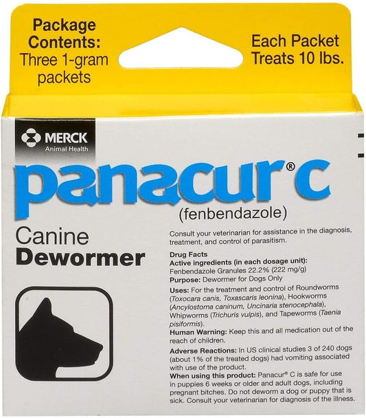 Panacur C Canine Dewormer Dogs 1 (3 Packets) Gram Each Packet Treats 10 lbs