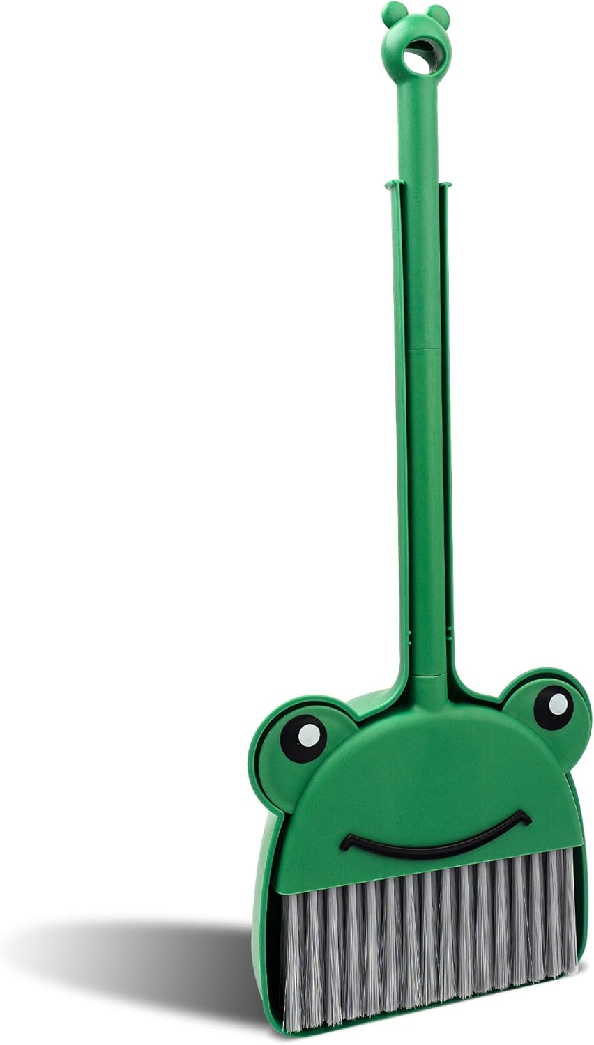 Children's-Small-Broom-Dustpan-Set,-Mini-Cleaning-Set-Green-Frog---1629