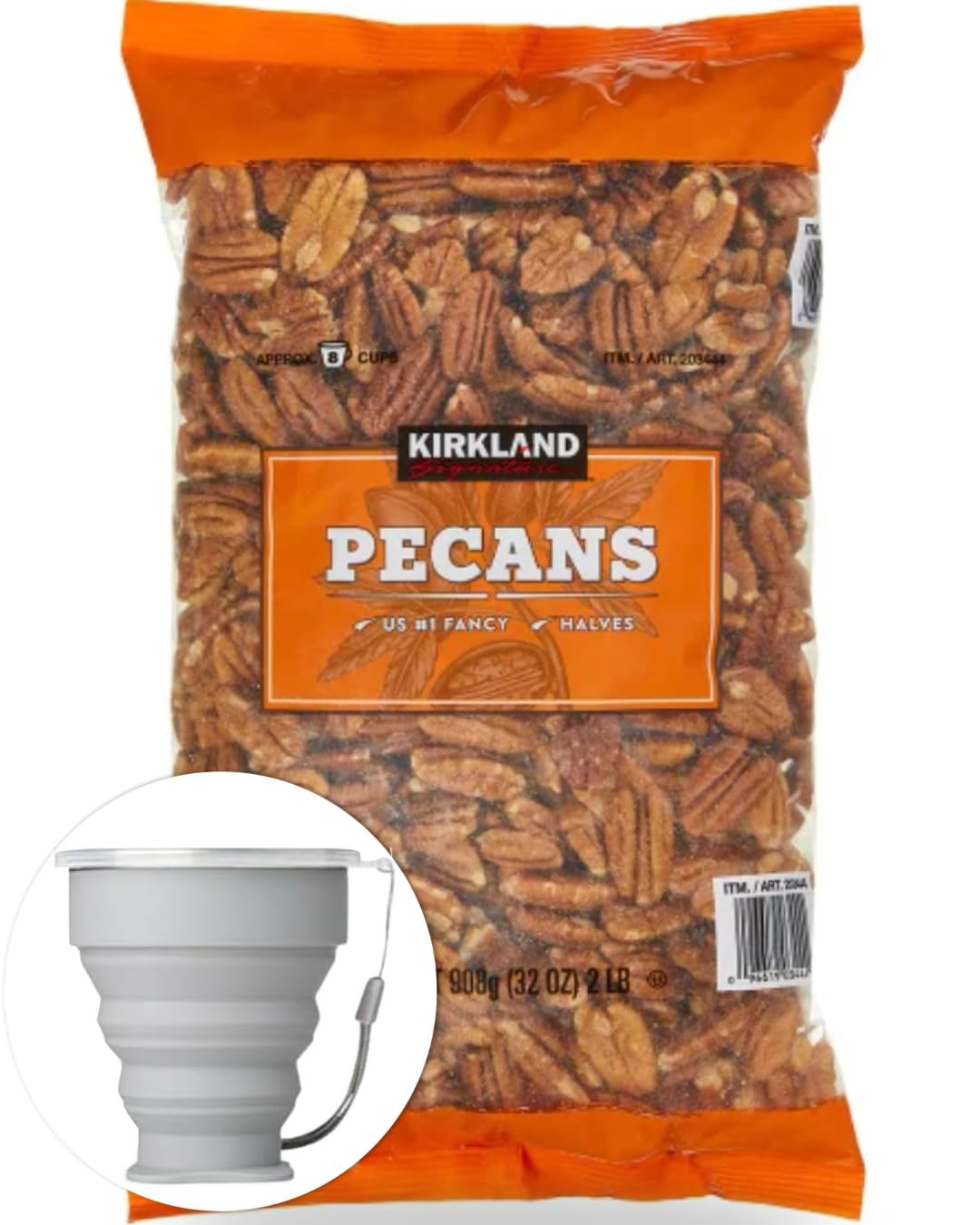 Kirkland-Signature-Pecan-Halves,-Baking-Nuts,-2-lbs-Item-203444-Bundle-with-Silicone-Cup-2003