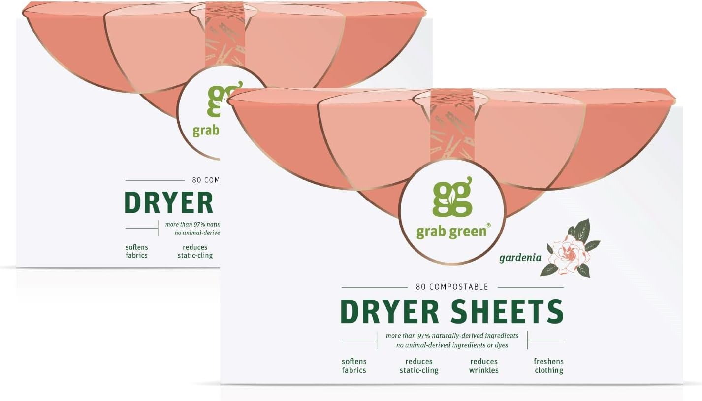 Grab-Green-Dryer-Sheets,-160-Sheets,-Gardenia-Scent,-Plant-Based,-613