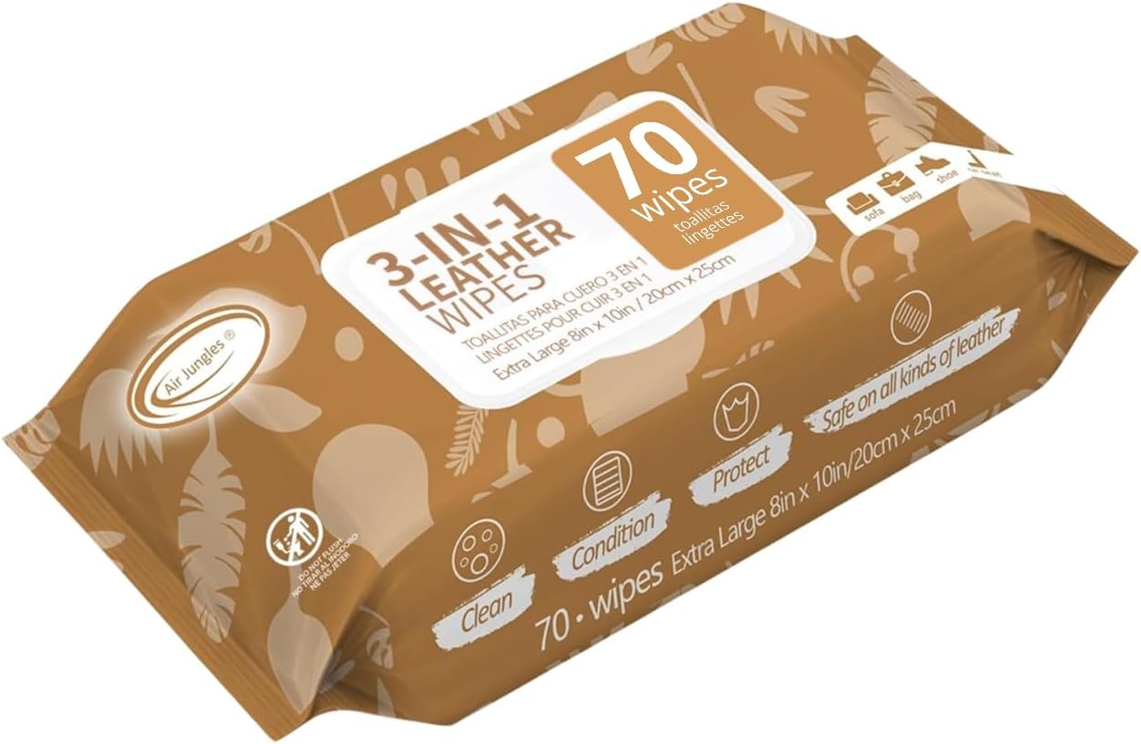 Air-Jungles-3in1-Leather-Cleaner-Wipes-70-Count,-Extra-Large-8"-x-10"-Size,-Clean-1651