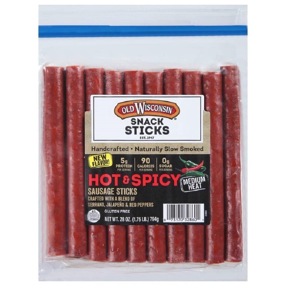 Old-Wisconsin-Hot-and-Spicy-Sausage-Snack-Sticks,-28-OZ-Resealable--Pack-|-Handcrafted-Sausage-1332