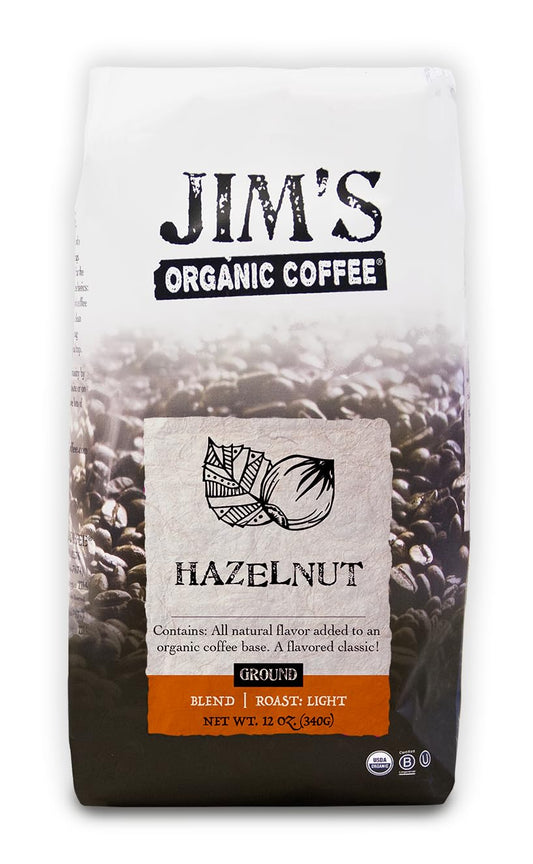 Jim's-Organic-Coffee-Mezcla-de-sabor-natural-a-avellana,-tostado-ligero,-molido,2889