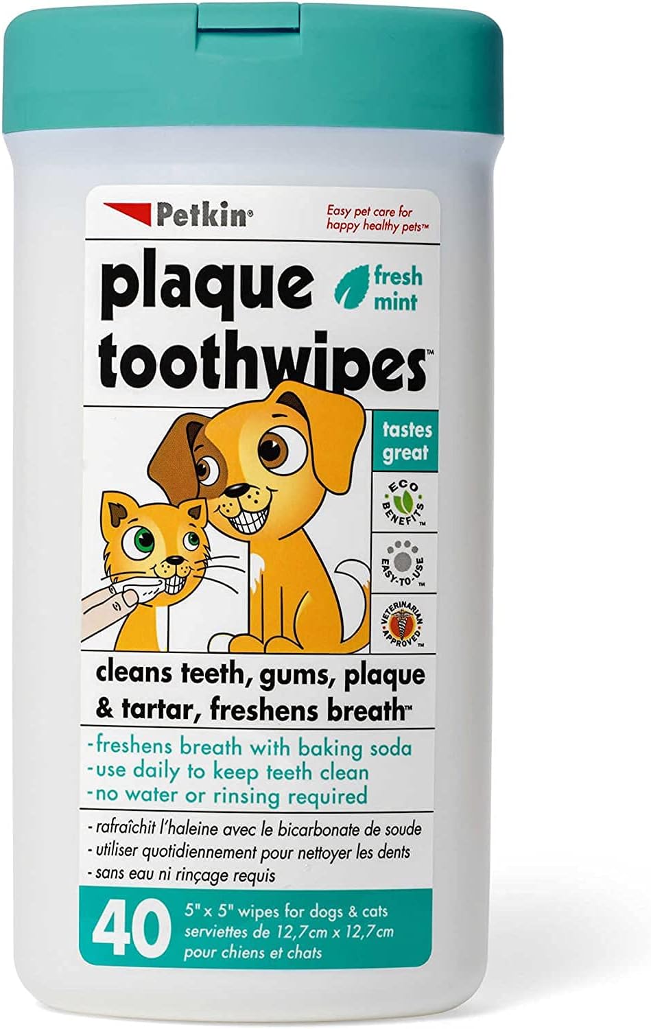 Petkin-Cat-and-Dog-Dental-Wipes,-40-Wipes-(Fresh-Mint)---Natural-Formula-1339