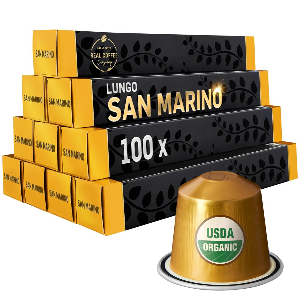 'San-Marino'-Lungo-italiano-orgánico-para-Nespresso,-100-cápsulas-de-aluminio-USDA,1996