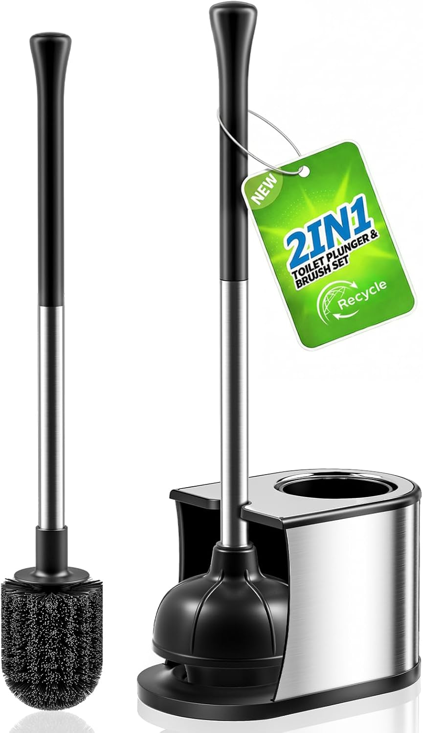 HAMITOR-Toilet-Plunger-and-Brush-Set:-Bathroom-Powerful-Cleaning-Round-Bristle-Brush---Stainless-Steel-929