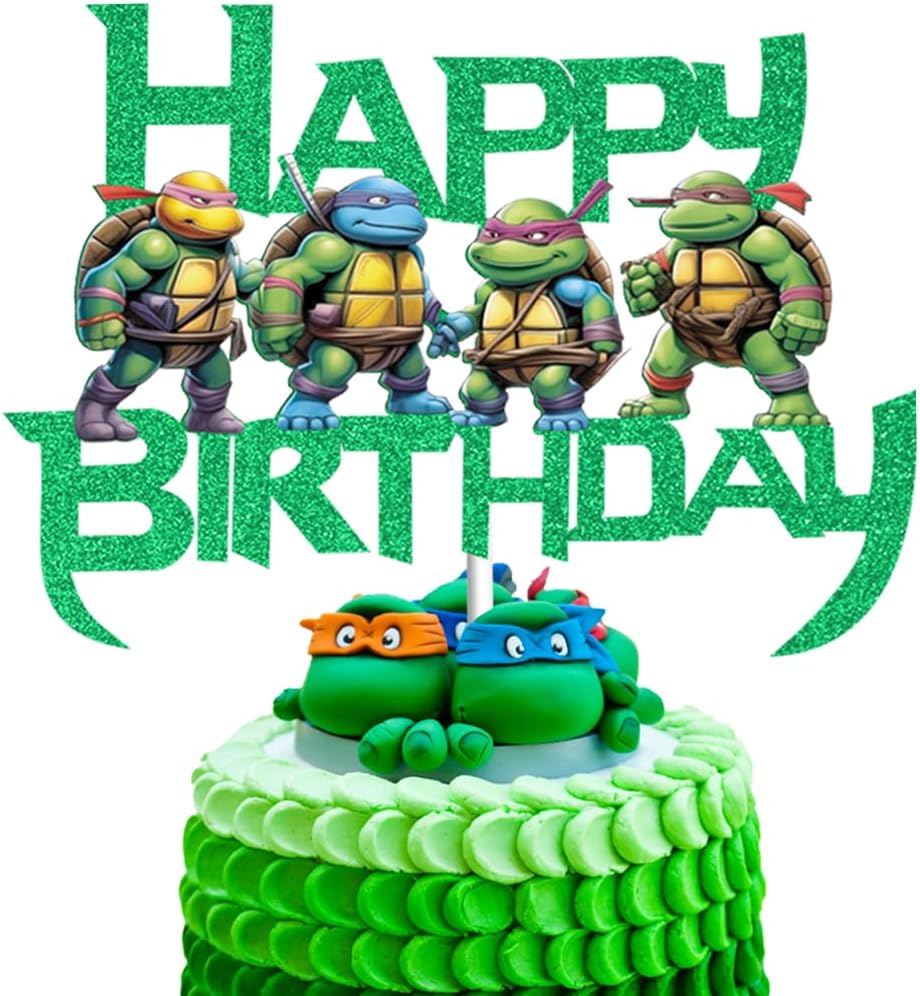 Green-Teenage-Turtles-Cake-Topper,-Turtle-Cake-3799