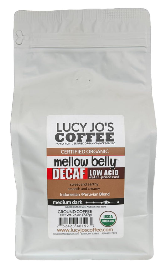 Lucy-Jo's-Coffee,-Organic-Decaf-Mellow-Belly-Low-Acid-Blend,-Medium-Dark,-GROUND,-296