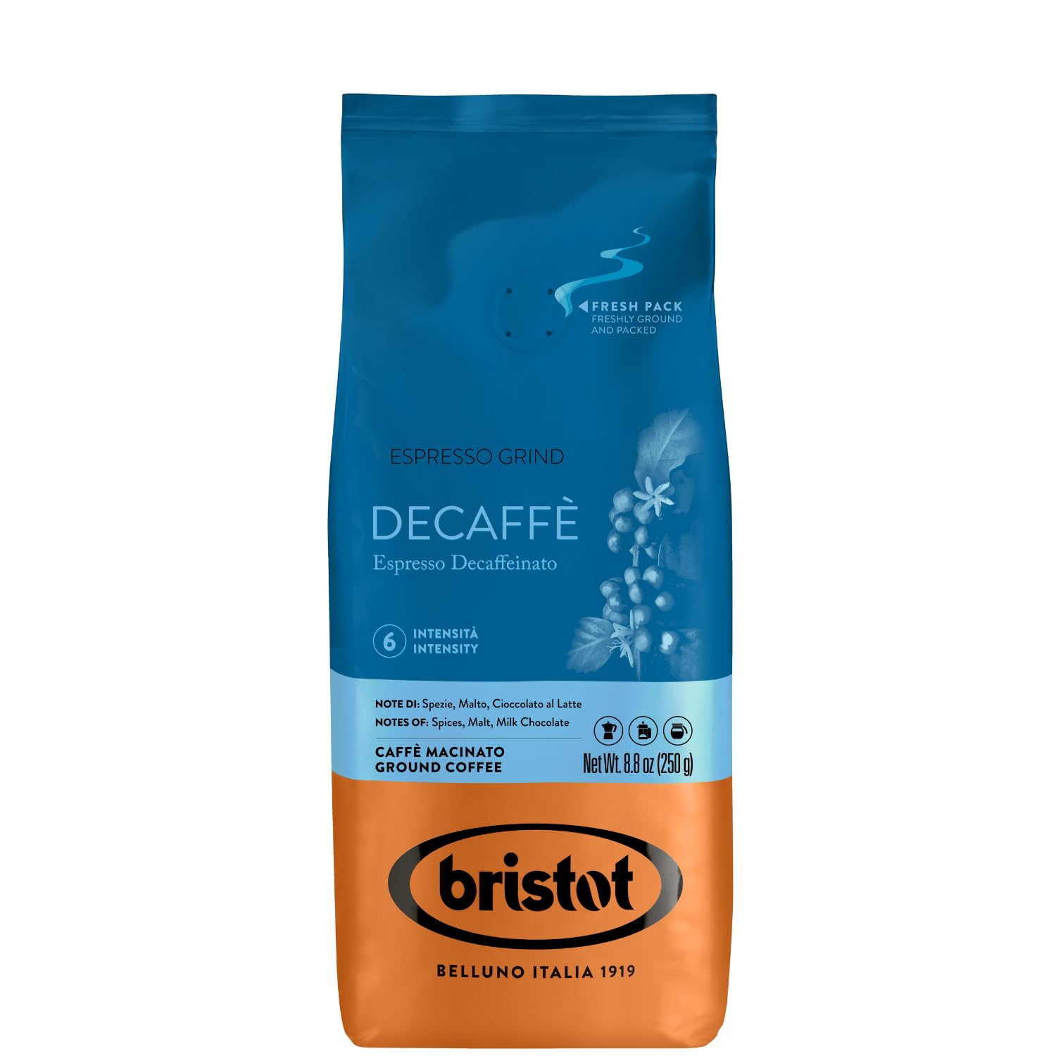 Bristot-Espresso-molido-descafeinado---Café-italiano-de-tostado-medio---suave2665