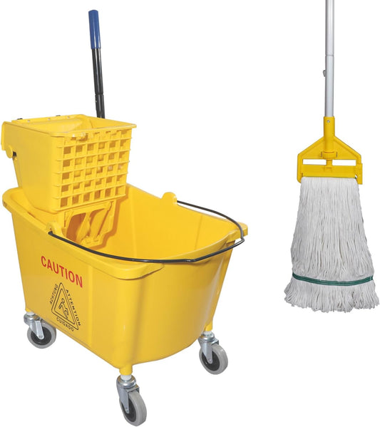 Commercial-Mop-Bucket-with-Side-Press-Wringer-on-Wheels,-Including-4549