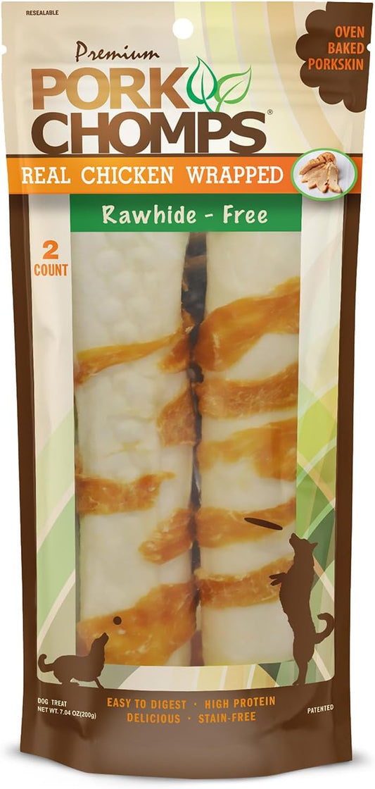 Pork-Chomps-Baked-Pork-Skin-Dog-Chews,-8-inch-Rolls,-Real-Chicken-2-2759