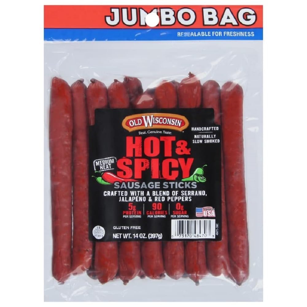 Old-Wisconsin-Hot-and-Spicy-Sausage-Snack-Sticks,-14-OZ-Resealable--Pack-|-Handcrafted-Sausage-1859